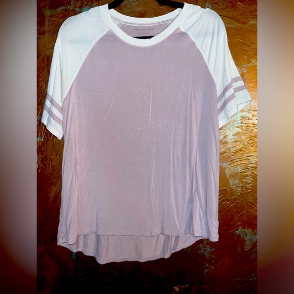American Eagle Outfitters Tops - Mauve and White Baseball Shirt